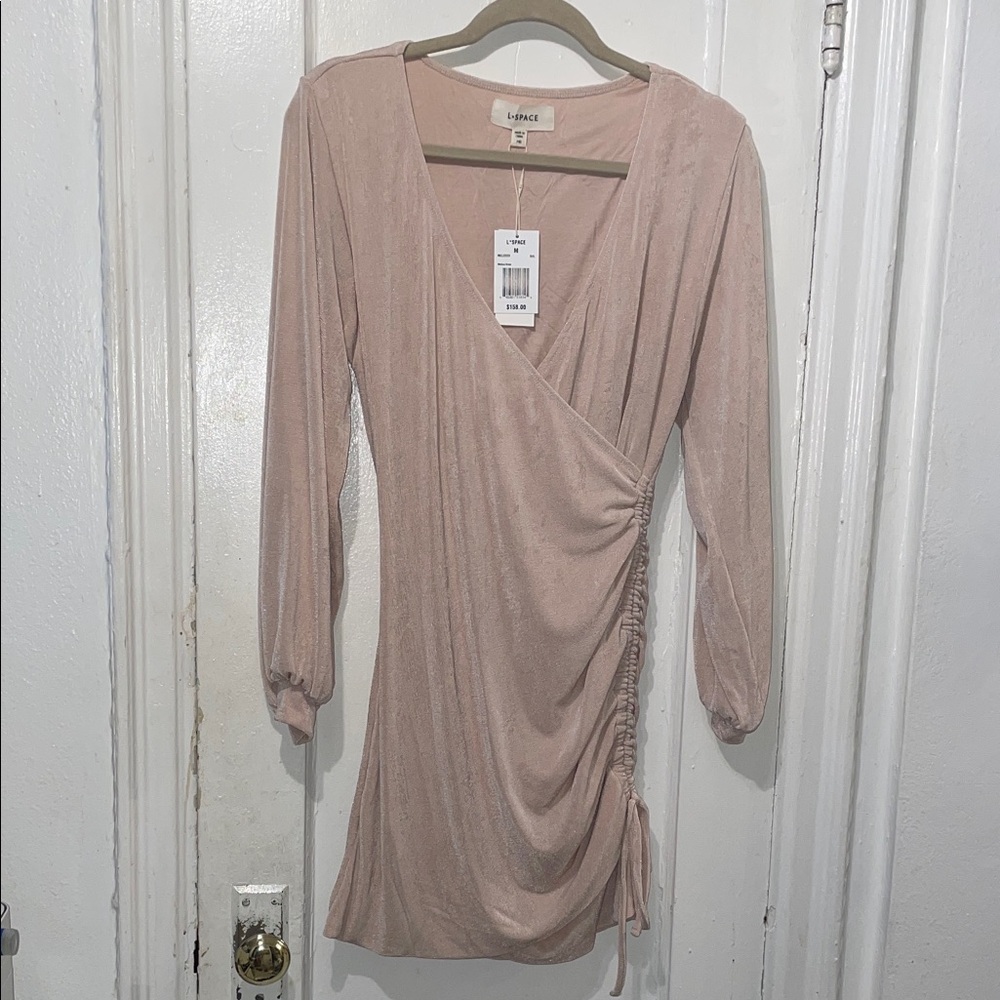 l*space Blush Pink Wrap Ruched Long Sleeve Dress